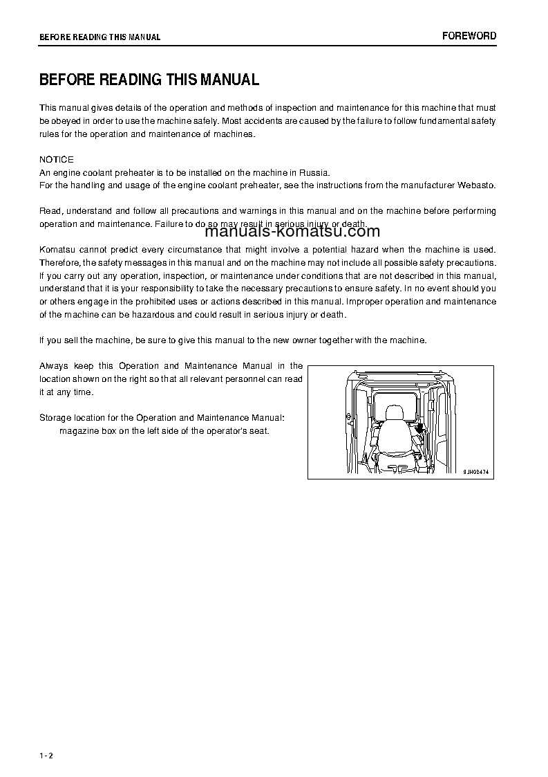Protected: PC200LC-8(JPN)-WEBASTO HEATER SPEC., WORK EQUIPMENT GREASE 100H S/N 315312-317006 Operation manual (English)