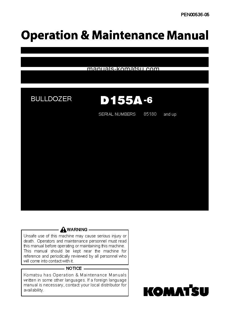 D155A-6(JPN) S/N 85180-UP Operation manual (English)