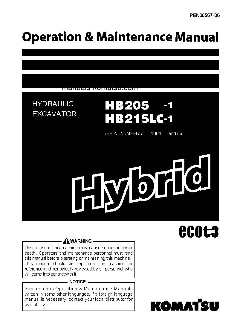 HB205-1(JPN)-HYBRID GREASING INTERVAL 500 HOUR S/N 1001-2634 Operation manual (English)