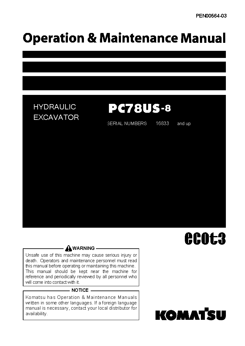 PC78US-8(JPN) S/N 16833-UP Operation manual (English)