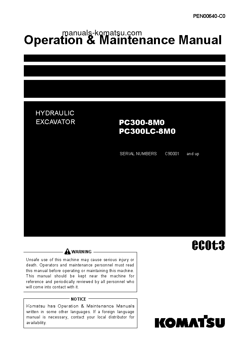 PC300LC-8(THA)-M0 S/N C90001-UP Operation manual (English)