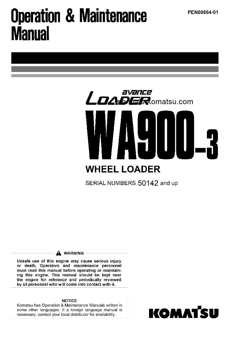 WA900-3(JPN) S/N 50142-UP Operation manual (English)