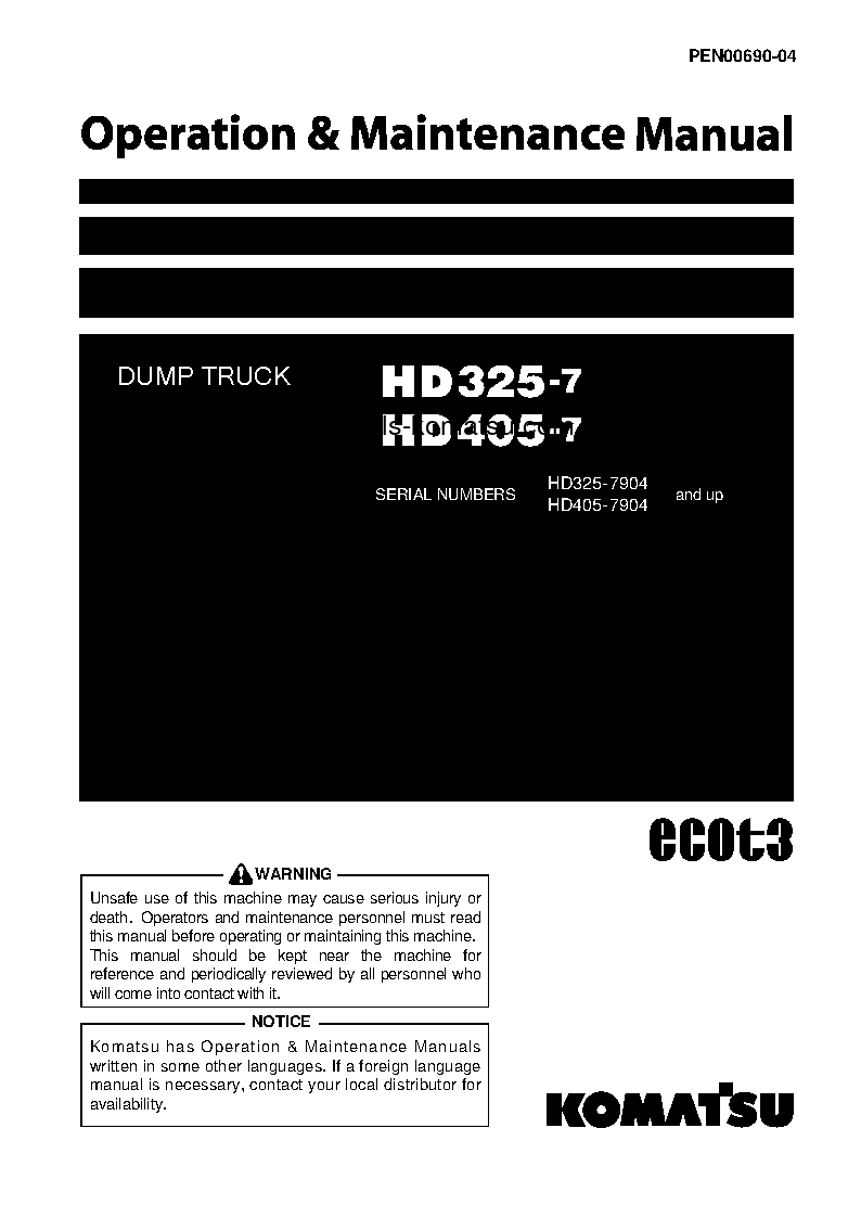 HD325-7(JPN) S/N 7904-UP Operation manual (English)