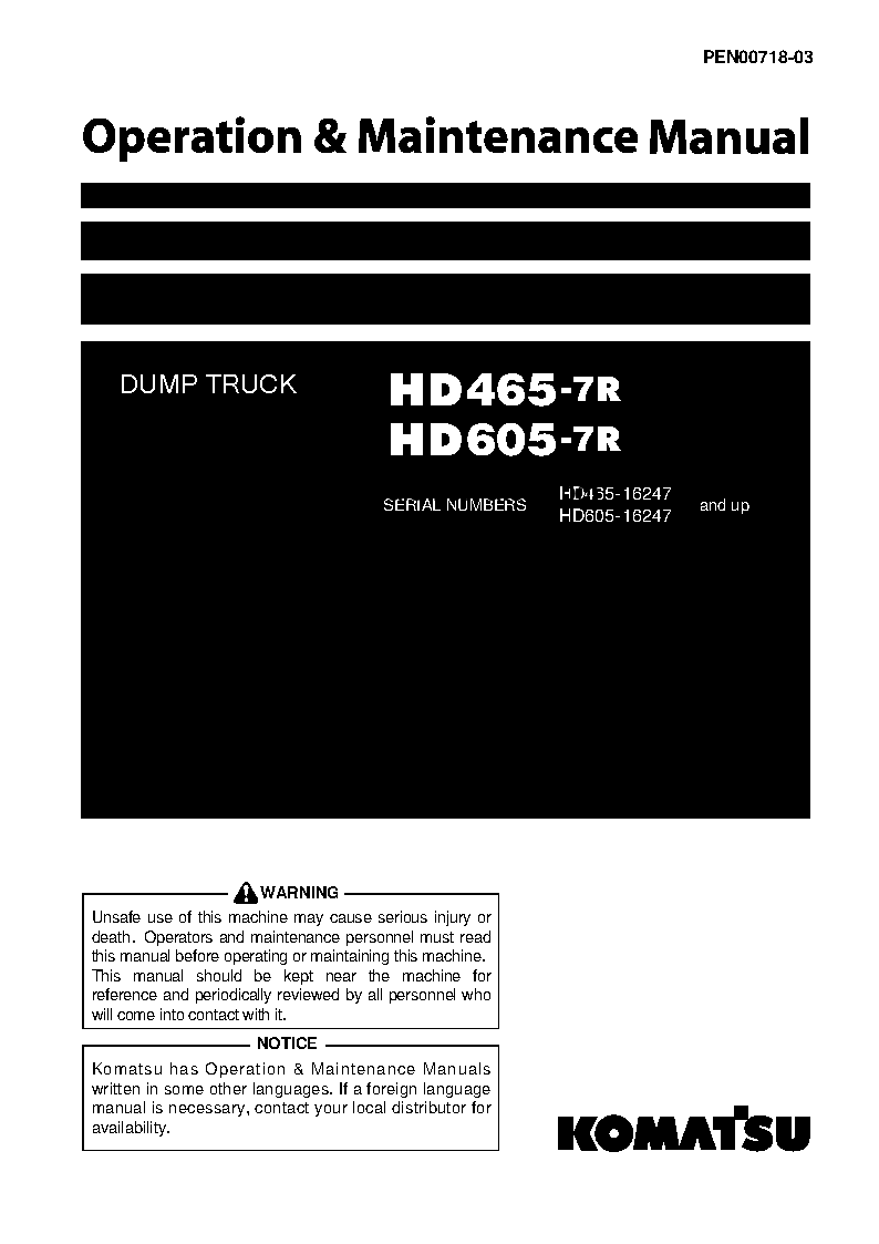 HD605-7(JPN)-R S/N 16247-UP Operation manual (English)