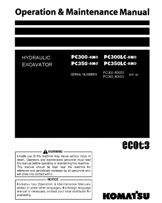 PC300LC-8(JPN)-M0, WORK EQUIPMENT GREASE 100H S/N 80503-UP Operation manual (English)