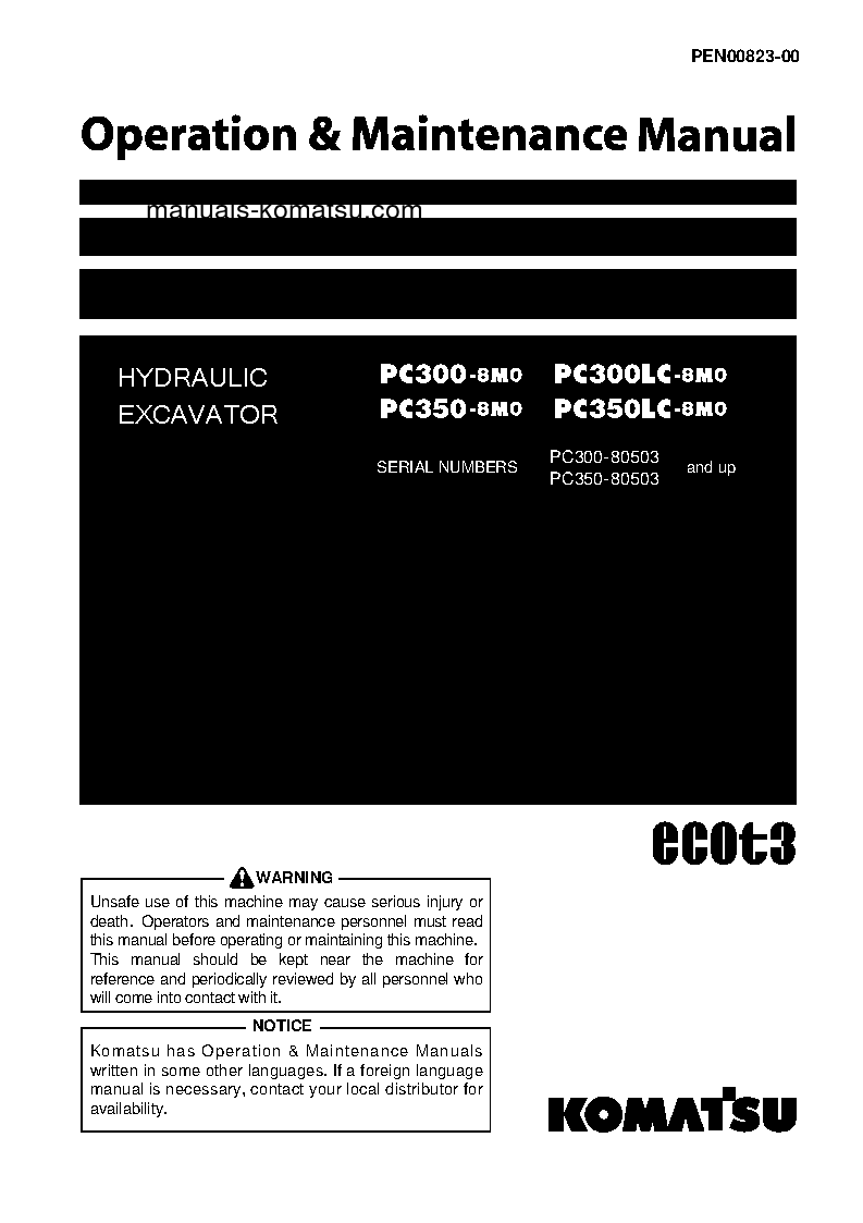 PC300LC-8(JPN)-M0, WORK EQUIPMENT GREASE 500H S/N 80503-UP Operation manual (English)