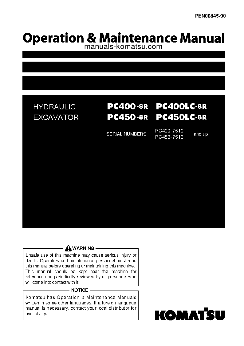 PC400LC-8(JPN)-R, GREASING 100H, ALL SAFETY LABELS ARE PICTORIAL S/N 75101-UP Operation manual (English)