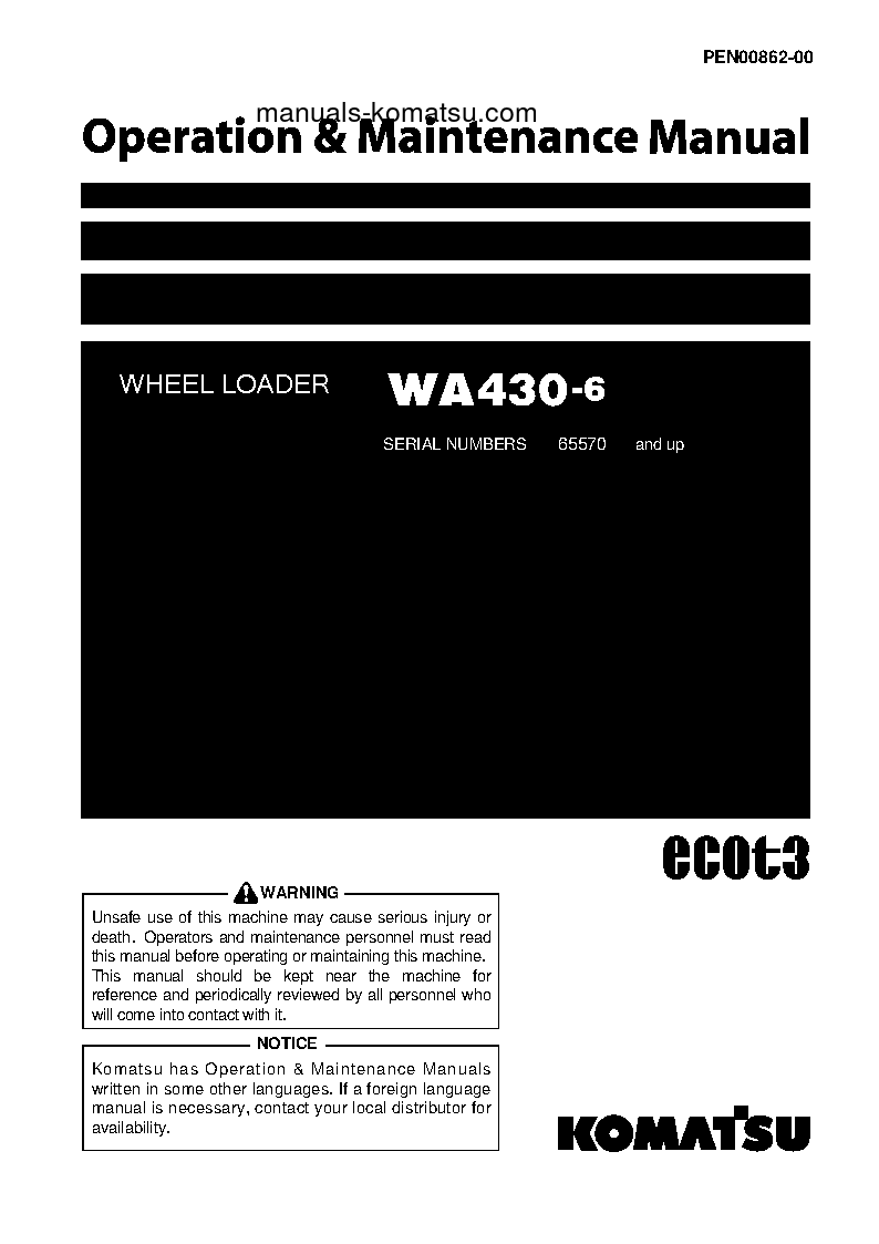 WA430-6(JPN)-ALL SAFETY LABELS ARE PICTORIAL S/N 65570-UP Operation manual (English)
