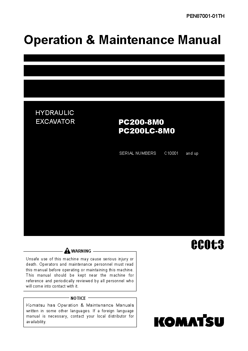 PC200LC-8(THA)-M0 S/N C10001-UP Operation manual (English)