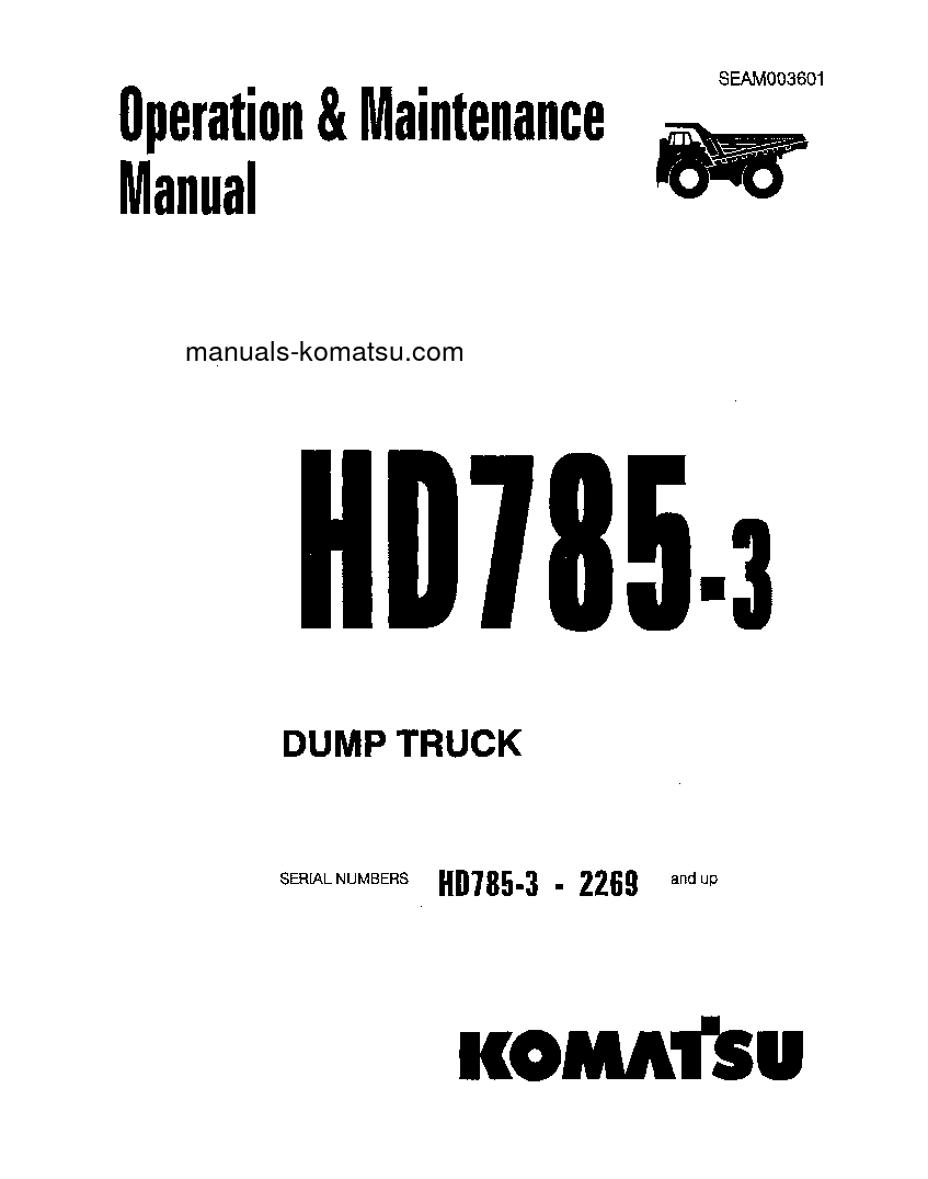HD785-3(JPN) S/N 2269-UP Operation manual (English)