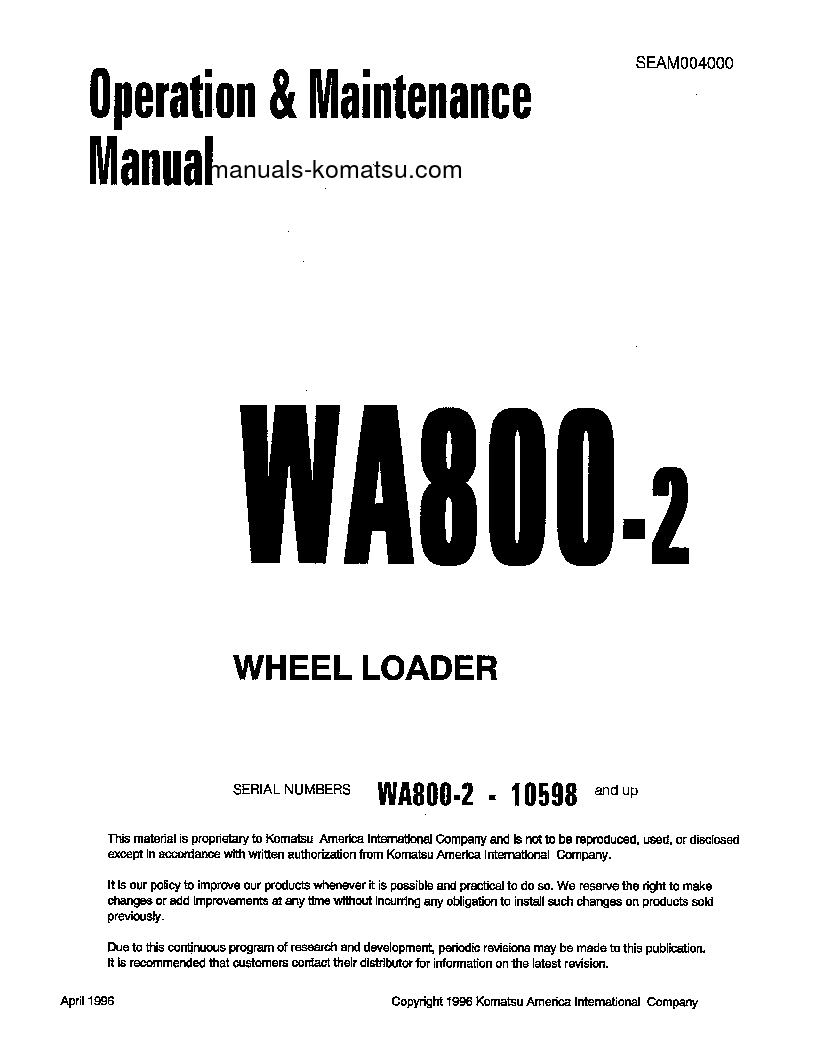 WA800-2(JPN) S/N 10501-10709 Operation manual (English)