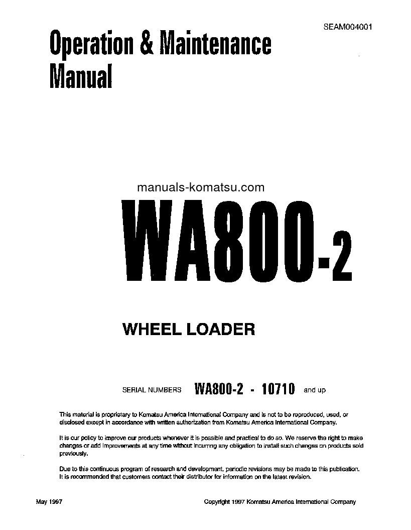WA800-2(JPN) S/N 10710-UP Operation manual (English)