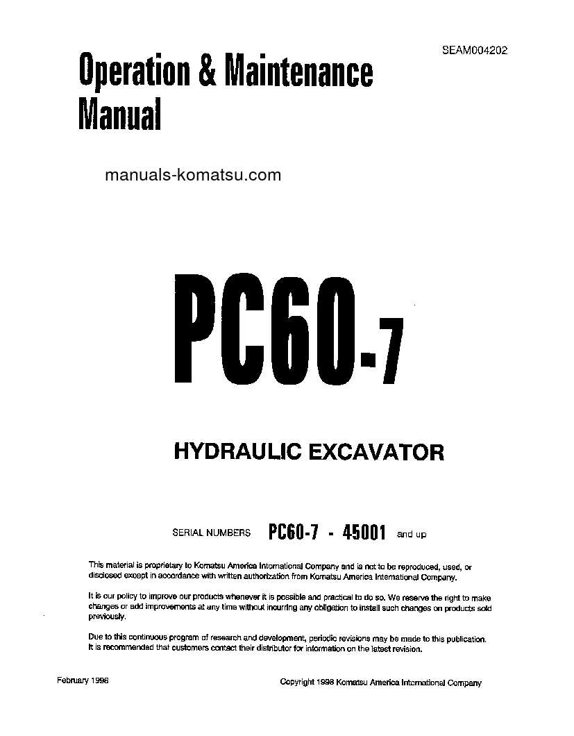 PC60-7(JPN) S/N 45001-52373 Operation manual (English)