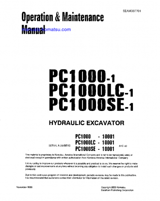 PC1000SE-1(JPN) S/N 10001-10376 Operation manual (English)
