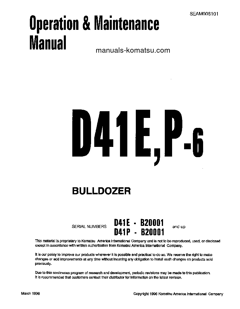 D41P-6(BRA) S/N B20001-B20500 Operation manual (English)