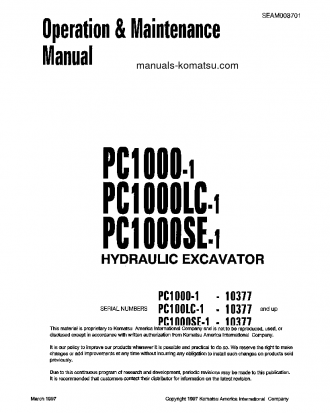 PC1000SE-1(JPN) S/N 10377-UP Operation manual (English)