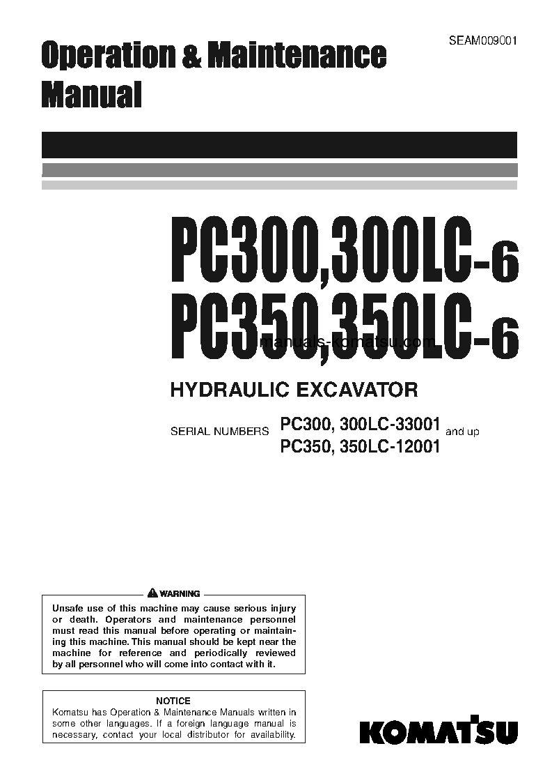 PC300LC-6(JPN) S/N 33001-33465 Operation manual (English)