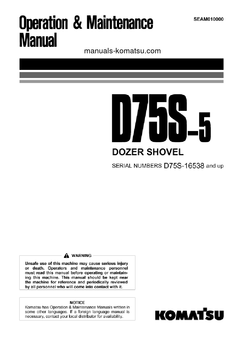 D75S-5(JPN) S/N 16538-UP Operation manual (English)