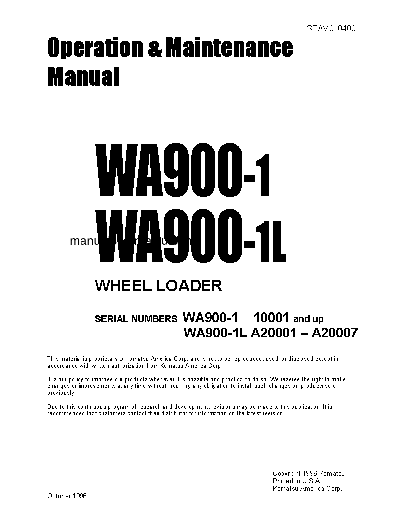 WA900-1(USA)-L S/N A20001-A20007 Operation manual (English)