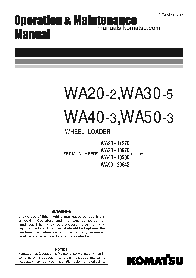 WA50-3(JPN) S/N 20642-21449 Operation manual (English)