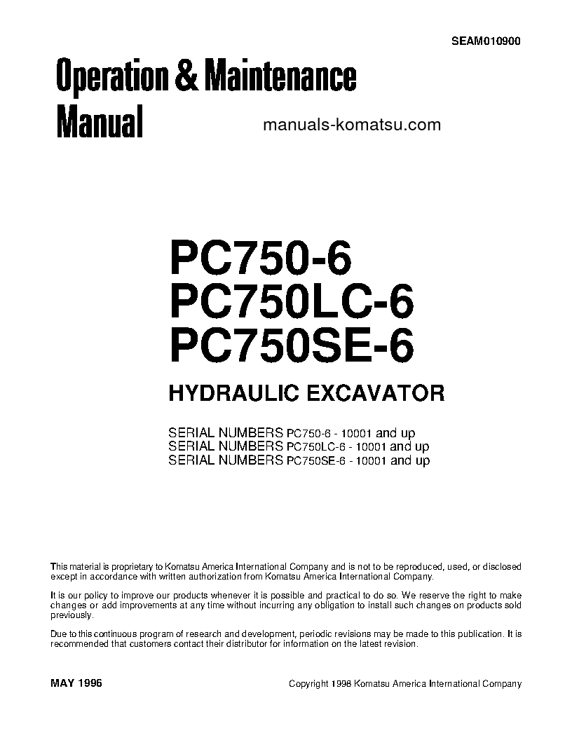 PC750SE-6(JPN) S/N 10001-10238 Operation manual (English)