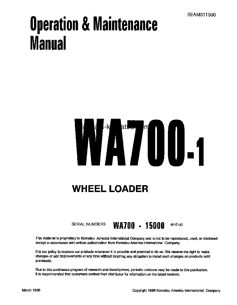 WA700-1(JPN) S/N 15000-UP Operation manual (English)