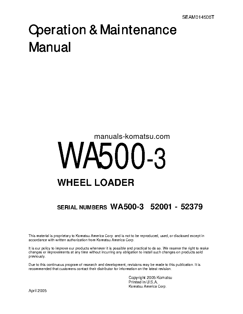 WA500-3(JPN) S/N 52001-52379 Operation manual (English)