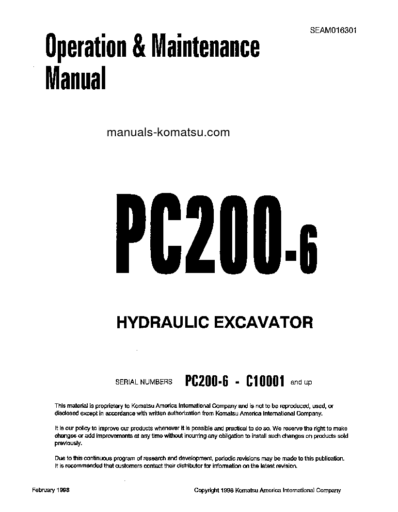 PC200-6(THA)-B S/N C10001-C10567 Operation manual (English)