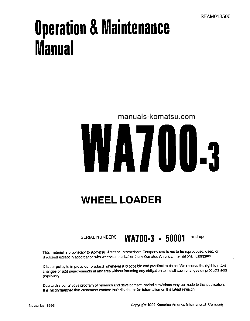 WA700-3(JPN) S/N 50001-50009 Operation manual (English)