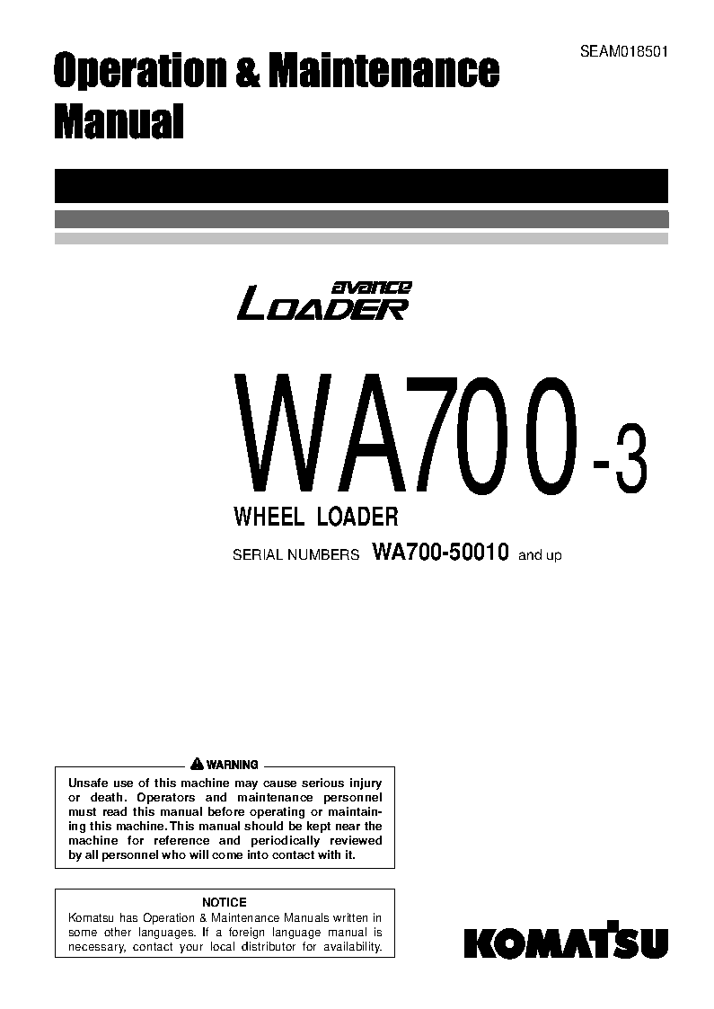 WA700-3(JPN) S/N 50010-51000 Operation manual (English)
