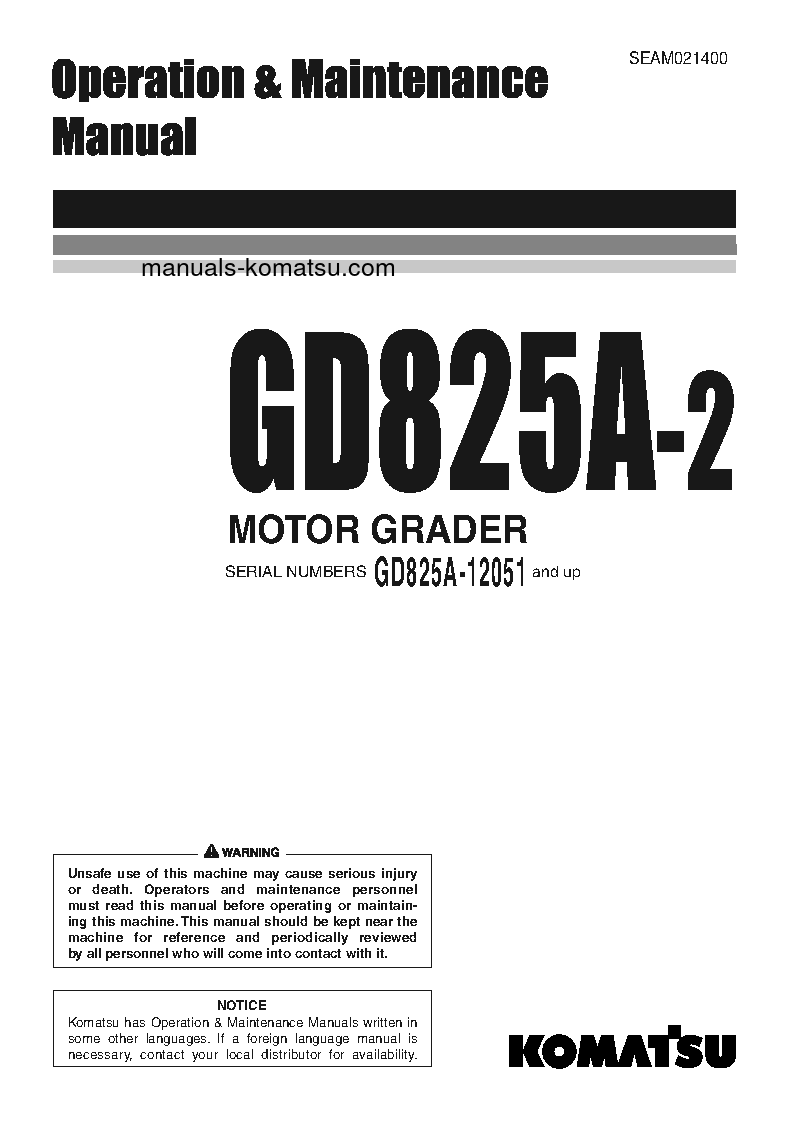 GD825A-2(JPN) S/N 12051-12106 Operation manual (English)
