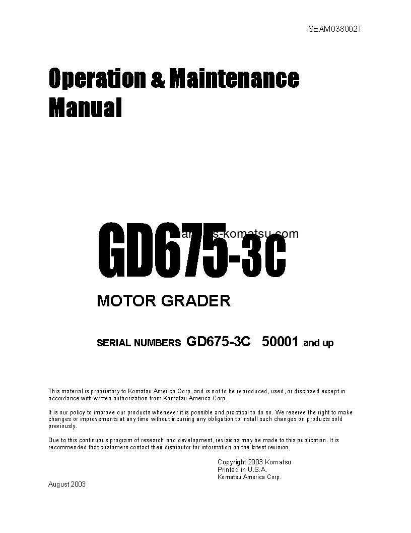 GD675-3(JPN)-FOR N. AMERICA S/N 50001-51000 Operation manual (English)