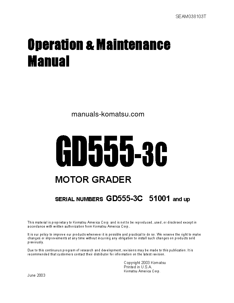 GD675-3(JPN)-FOR N. AMERICA S/N 51001-UP Operation manual (English)