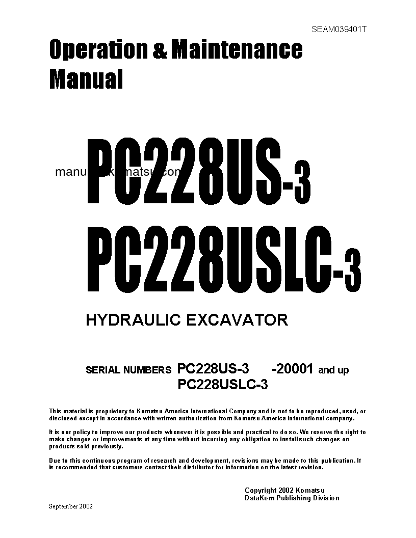 PC228USLC-3(JPN) S/N 20001-30000 Operation manual (English)