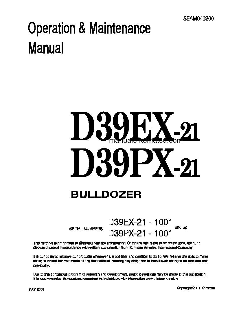D39EX-21(JPN) S/N 1001-1200 Operation manual (English)