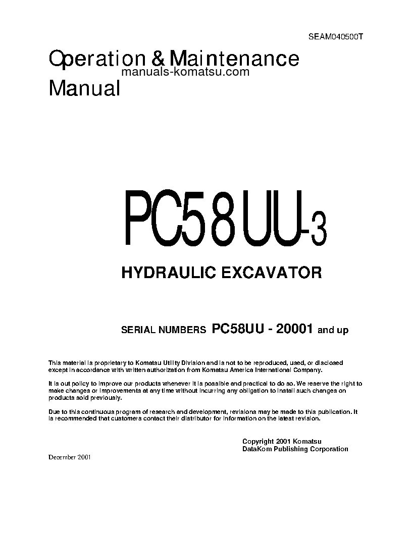 PC58UU-3(JPN) S/N 20001-20376 Operation manual (English)