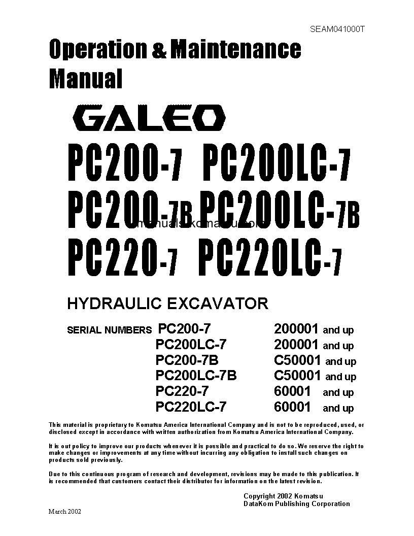 PC200LC-7(THA)-B S/N C50001-UP Operation manual (English)