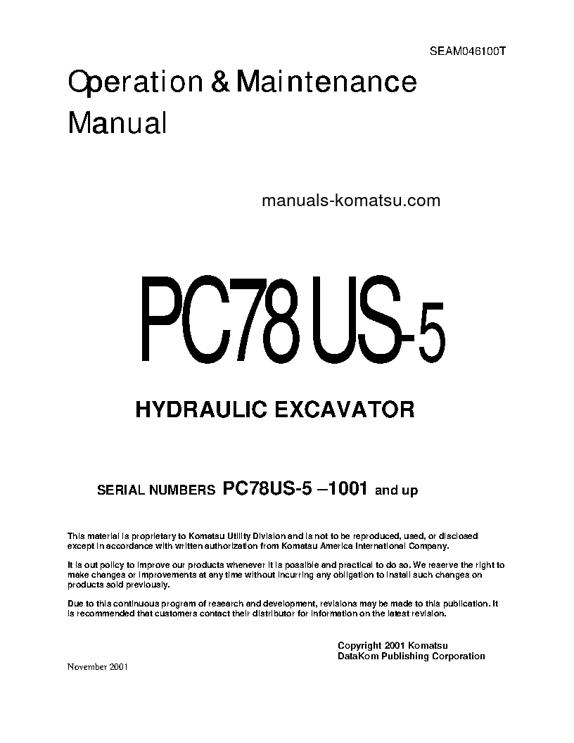 PC78US-5(JPN) S/N 1001-UP Operation manual (English)