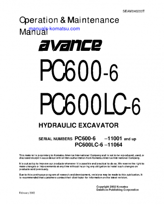 PC600LC-6(JPN) S/N 11064-UP Operation manual (English)