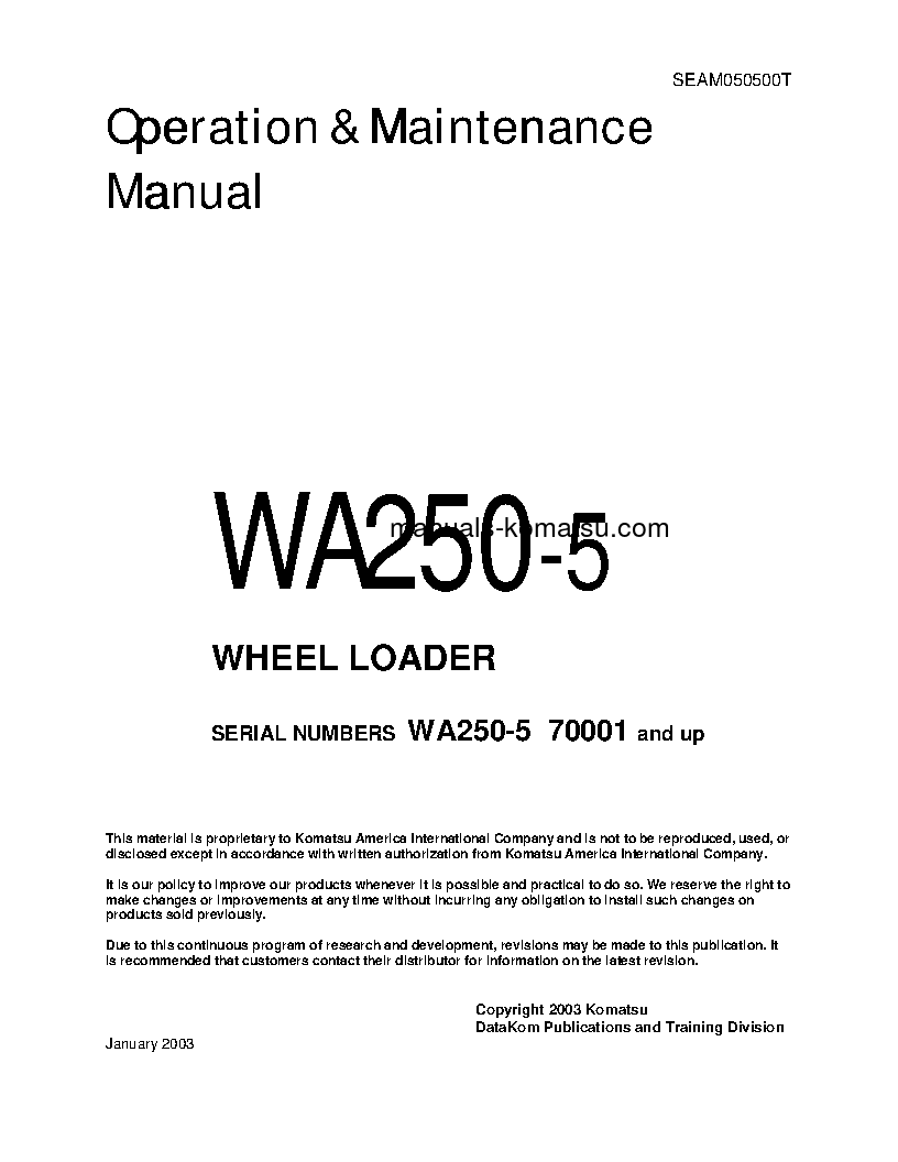 WA250-5(JPN) S/N 70001-UP Operation manual (English)