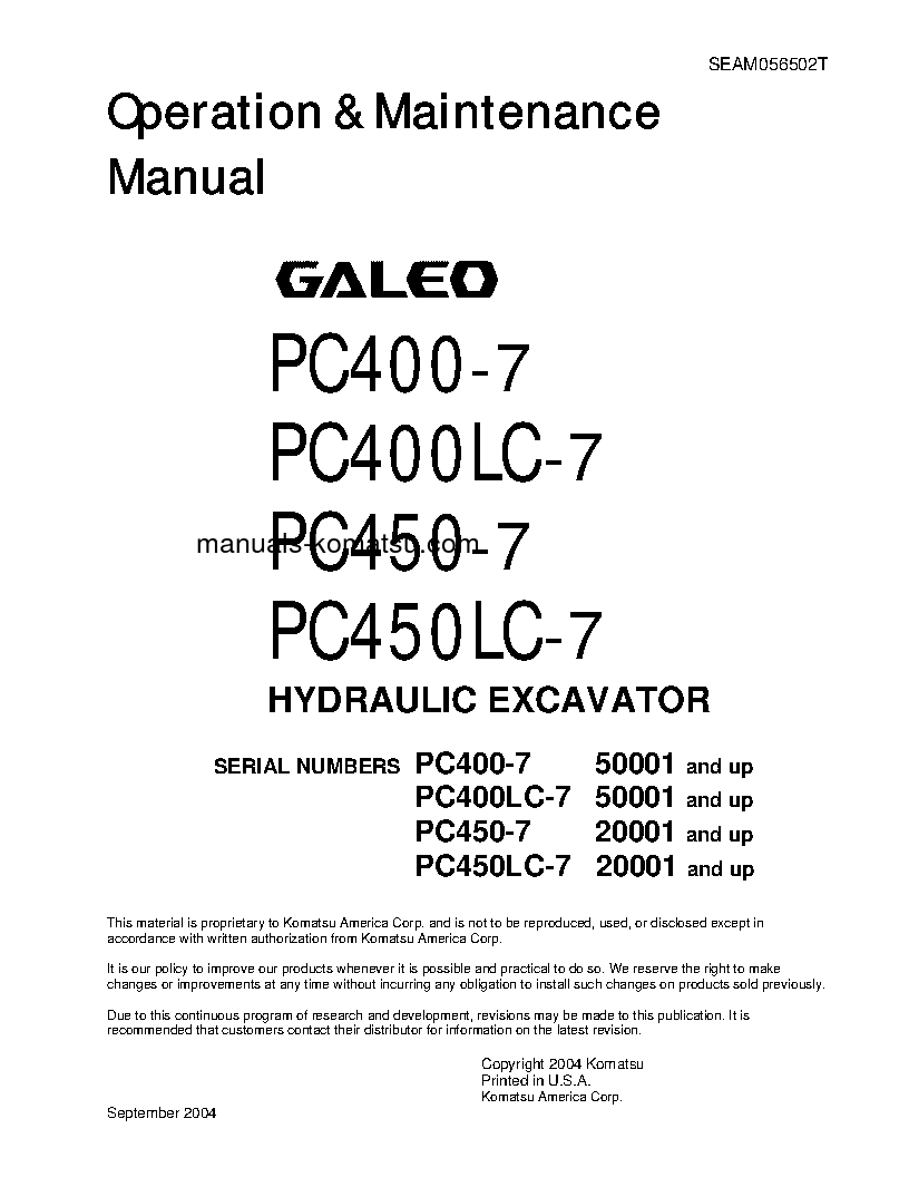 PC400-7(JPN) S/N 50001-50287 Operation manual (English)