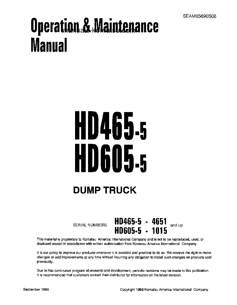 HD605-5(JPN) S/N 1013-UP Operation manual (English)