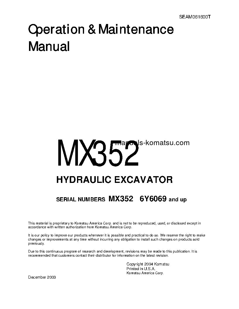 MX352(JPN) S/N 6089-UP Operation manual (English)
