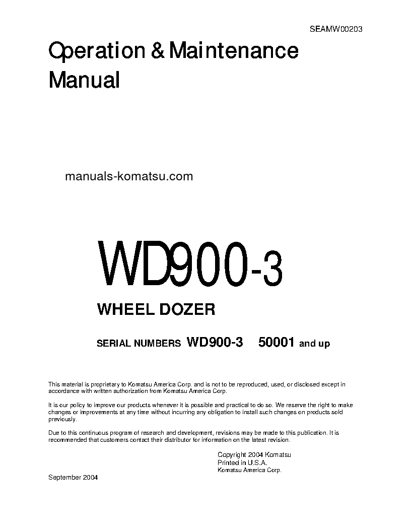 WD900-3(JPN) S/N 50001-UP Operation manual (English)