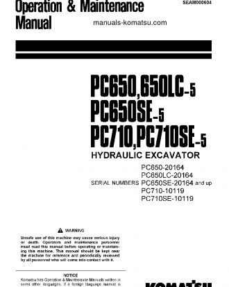 PC650-5(JPN) S/N 20164-UP Operation manual (English)