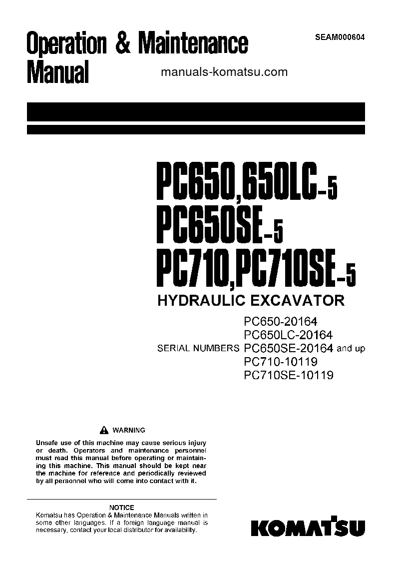 PC710SE-5(JPN) S/N 10119-UP Operation manual (English)