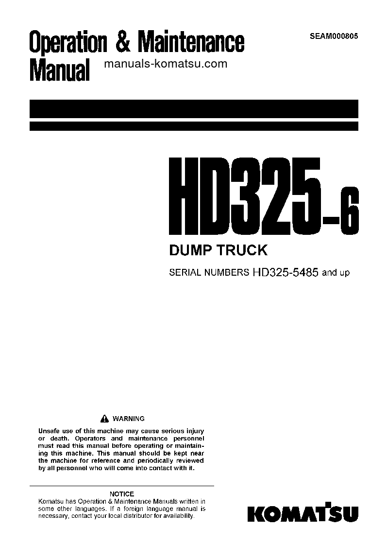 HD325-6(JPN) S/N 5485-5679 Operation manual (English)