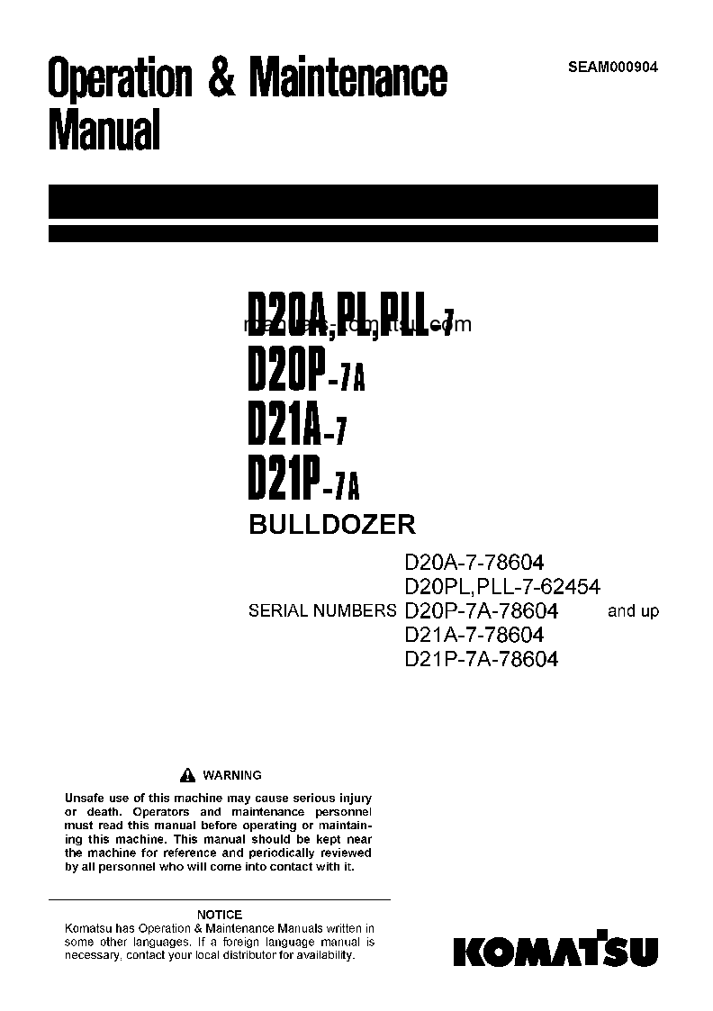 D21A-7(JPN) S/N 78604-80059 Operation manual (English)