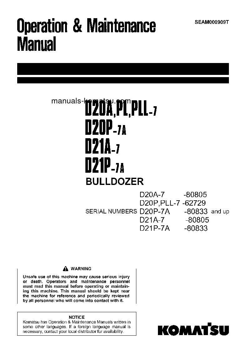 D21A-7(JPN) S/N 80805-UP Operation manual (English)