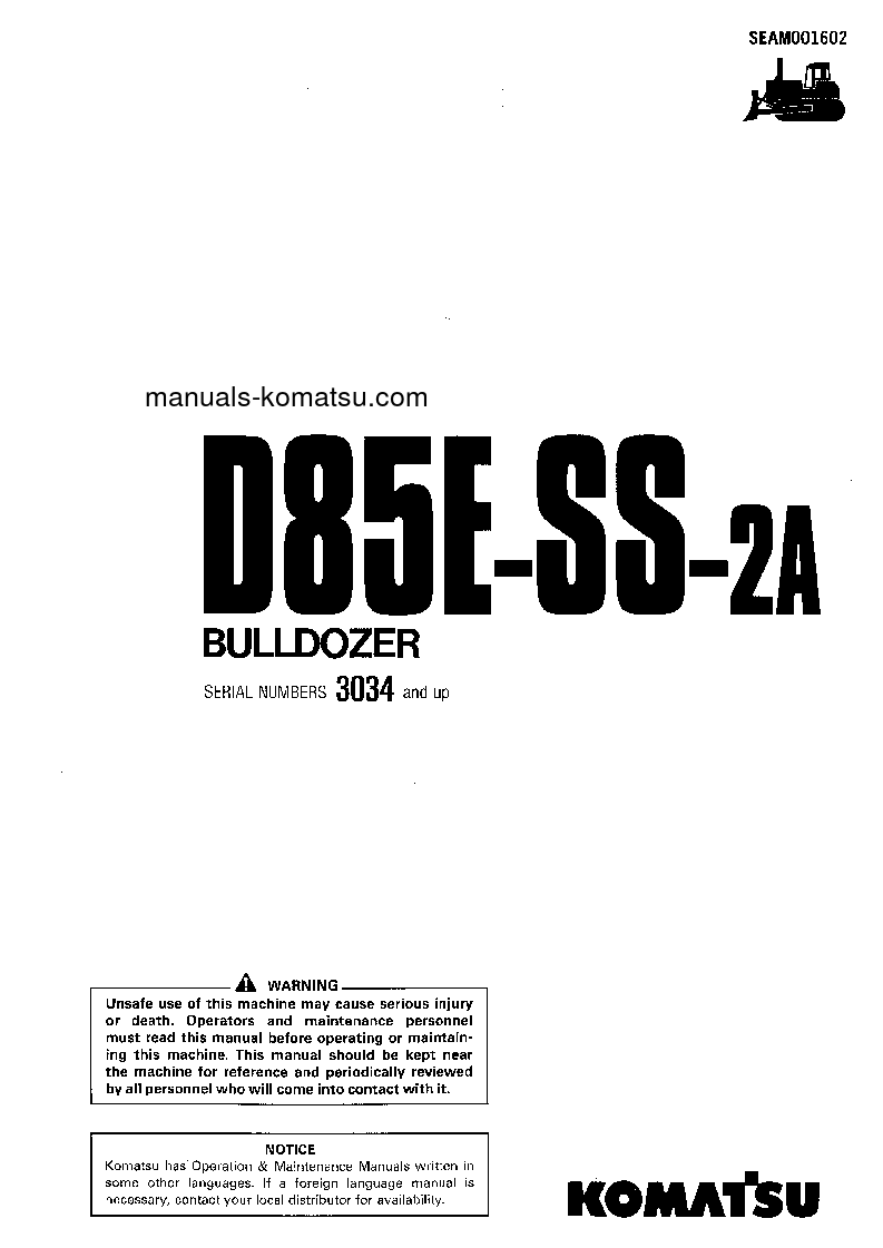 D85ESS-2(JPN)-A S/N 3034-3101 Operation manual (English)